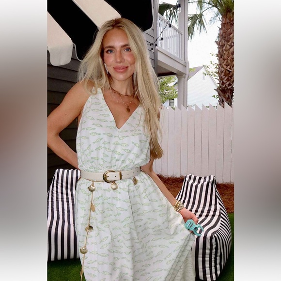a new day Dresses & Skirts - a new day White Maxi Dress with Light Green Fish Print
